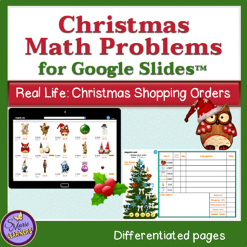 Preview of Christmas Math Problems for Google Slides™ | Complete the Shopping Orders