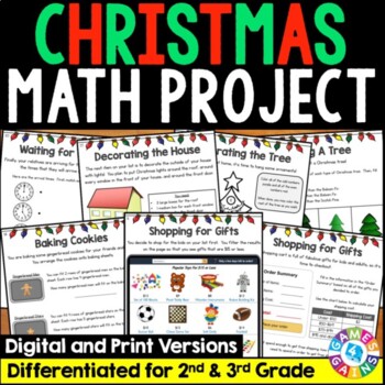Preview of 2nd & 3rd Grade Christmas Math Project Activities Worksheets Review Packet