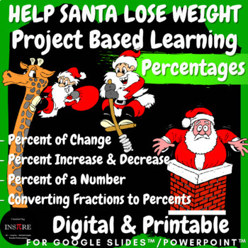 Preview of Christmas Math Project Percent Percentages Project Based Learning Santa Winter