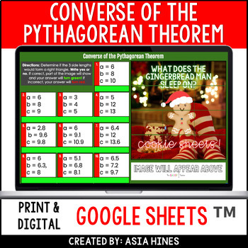 Preview of Christmas Math Pythagorean Theorem Converse Activity Worksheet 8th Grade
