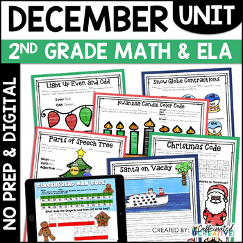 Preview of Christmas Math Reading Writing Activities Worksheets 2nd Grade No Prep & Digital