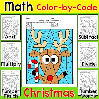 Preview of Christmas Math Color by Addition, Subtraction, Multiplication & Division Facts