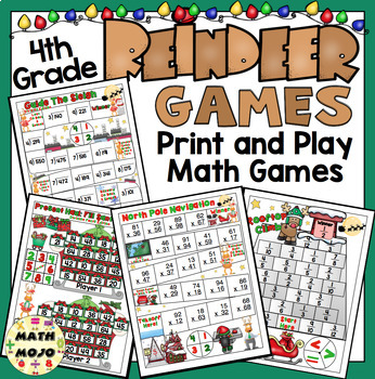 Preview of 4th Grade Christmas Math Games: Reindeer Games - 4th Grade Christmas Activities