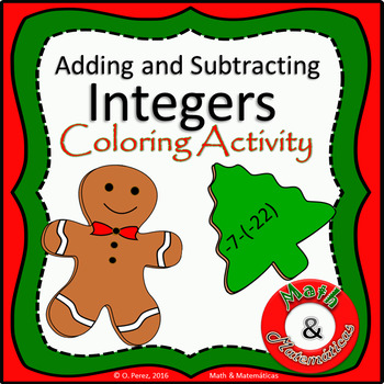 Preview of Christmas Math Review Integers Operations Coloring Activity TEK 6.3D  Free