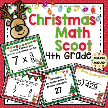 Preview of 4th Grade Christmas Math Scoot: Fourth Grade Christmas Math Activities