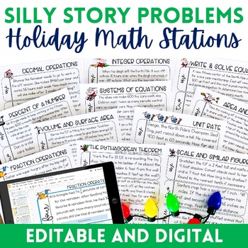 Preview of Christmas Math Stations | Math Centers - Middle School Math Word Problems