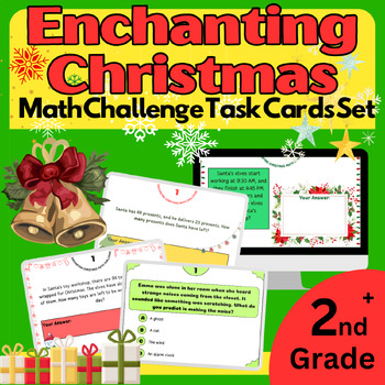 Preview of 70+ Christmas Math Task Cards | Word problems, Counting & More 2nd, 3rd Grade