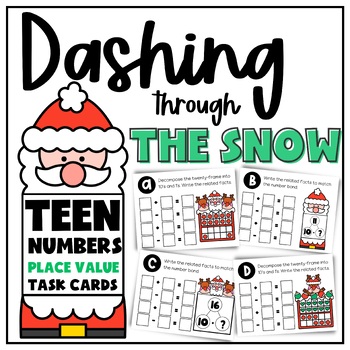 Preview of Christmas Math Teen Numbers Task Cards for Grades K-1