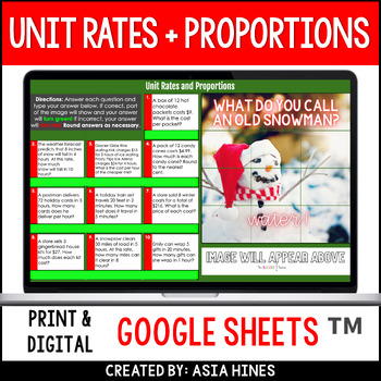 Preview of Christmas Math Unit Rates and Proportions Activity 7th Grade