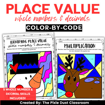 Preview of Christmas Math Winter Color-by-Code Place Value Review Activity 5th Grade Math