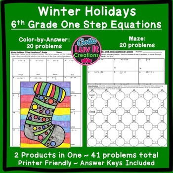 Preview of Christmas Math Winter Math Solving Equations One Step Equations Holiday Activity