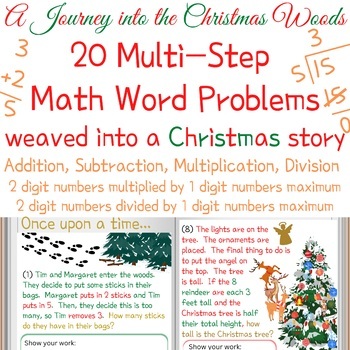 Preview of Christmas Math Word Problems Multi-Step weaved into a Christmas Story