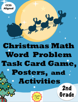 Preview of Christmas Math Word Problem Task Card Game for 2nd Grade:  Print and Digital