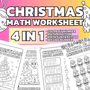 Christmas Math Worksheet 4 in 1 - Grade 1-2 by FUN MATH - BY KOOK