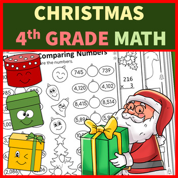 Preview of Christmas Math Worksheets 4th Grade NO PREP Printables