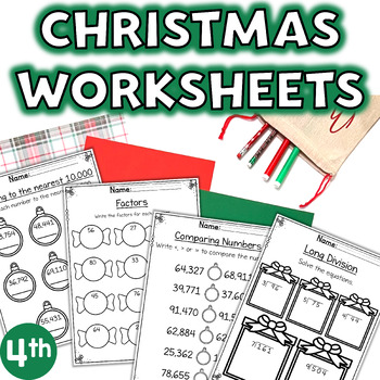 Preview of Christmas Math Worksheets 4th Grade Skills Review
