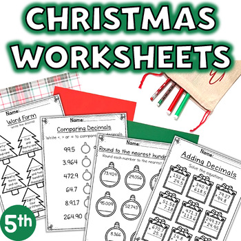 Preview of Christmas Math Worksheets 5th Grade Skills Review