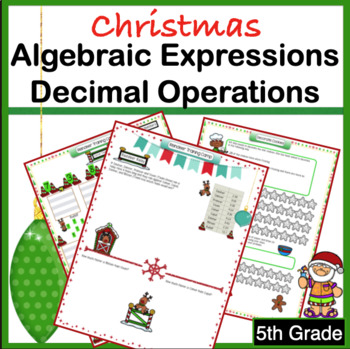 Preview of Christmas Math Worksheets 5th Grade Decimal Operations and Algebra