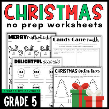 Christmas Math Worksheets | 5th Grade | No Prep! | Print and Go by HEYY ...