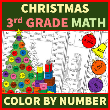 Preview of 3rd Grade Christmas Math | Color by Number