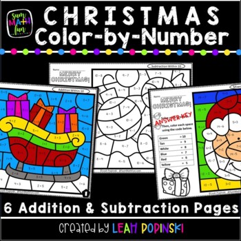 Preview of Christmas Math Color by Number Code Addition and Subtraction Facts Within 20