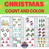 Christmas Math Worksheets: Count and Color Christmas Objec