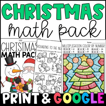 Preview of Christmas Math Worksheets - December Math Practice with GOOGLE Slides