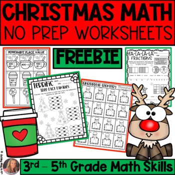 Preview of Christmas Math Worksheets FREEBIE | NO PREP Activities 3rd 4th 5th Grade