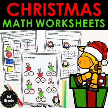 Preview of Christmas Math Worksheets First Grade - December Activities