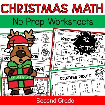 Preview of Christmas Math Worksheets First and Second Grade | No Prep Printables