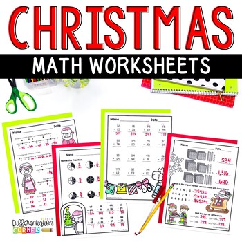 Preview of Christmas Math Worksheets Holiday Math Review Packet