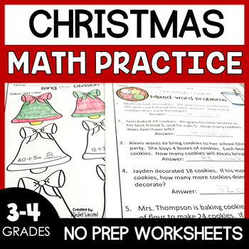 Preview of Christmas Math Worksheets - No Prep 3rd & 4th Grade Math