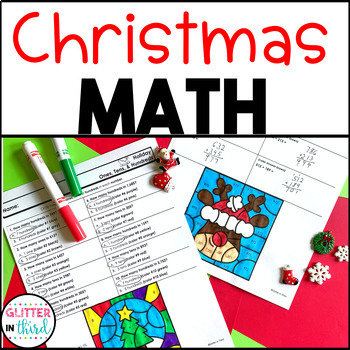 Preview of Christmas Math Activities Worksheets No Prep Color By Number