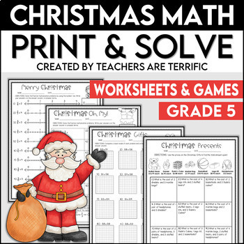 Preview of Christmas Math Worksheets Print and Solve Gr. 5