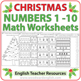 Christmas Math Worksheets in English - Numbers 1 to 10