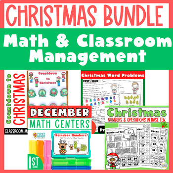 Preview of Christmas Math and Classroom Management for December First Grade Bundle