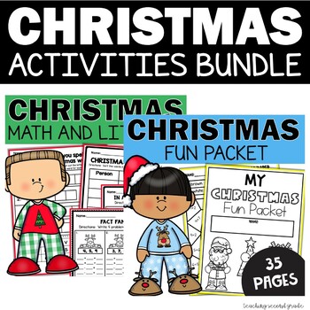 Preview of Christmas Math and ELA Activities with Worksheets and Holiday Coloring Pages