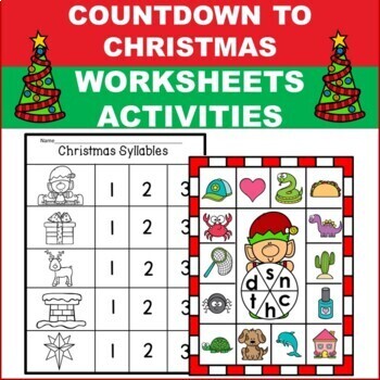 Christmas Math and Phonics Worksheets With Activities Kindergarten
