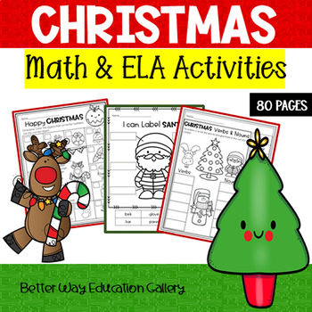 Preview of Christmas Math and ELA Worksheets Winter Activities Kindergarten Grade 1