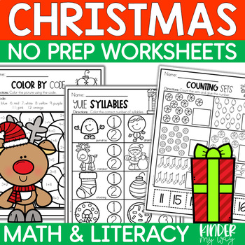 Preview of Christmas Math and Literacy Activities for Kindergarten | Christmas Worksheets