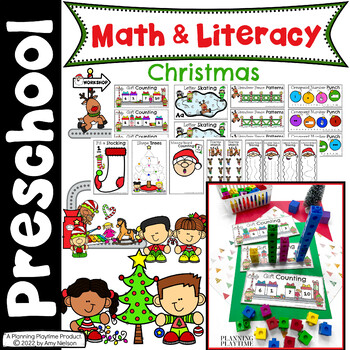 Preview of Christmas Math and Literacy Centers Preschool