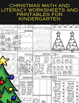Preview of Christmas Math and Literacy Worksheets and Printables for Kindergarten