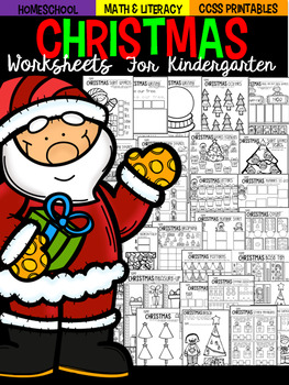 Preview of Christmas Math and Literacy Worksheets and Printables for Kindergarten