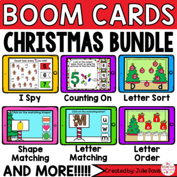 Preview of Christmas Math and Phonics Digital Boom Cards™ Bundle - December Task Cards