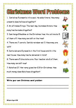 Christmas Math word problems Addition Subtraction (add subtract) by