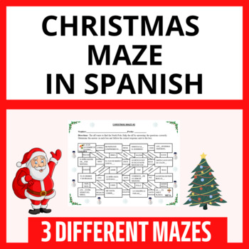 Preview of Christmas Maze in Spanish Vocabulary - Laberinto de Navidad Worksheets Freebie