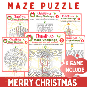 Preview of Christmas Maze logic puzzle Math Game brain beack Activities middle high 5th 6th