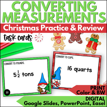 Preview of Christmas Measurement Conversions Task Cards - December Math Practice & Review