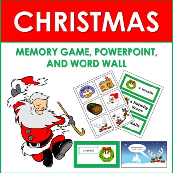 Preview of Christmas Memory Game, Word Wall, and PowerPoint: Distance Learning