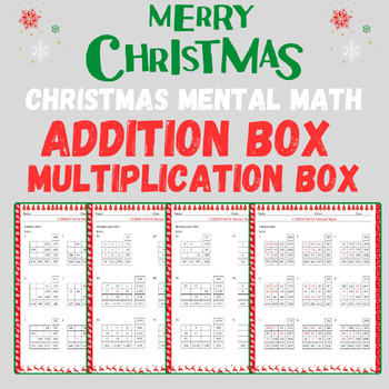 Preview of Christmas Mental Math Addition Box And Multiplication Box Winter Worksheets